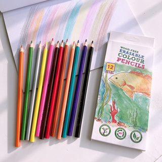 COLOR PRNCILS ดินสอสีลบได้ ดินสอสีรักษ์โลก  อุปกรณ์วาดรูป วัสดุธรรมชาติ ปลอดภัยต่อเด็ก แท่งยาว 12สี 18สี🌱