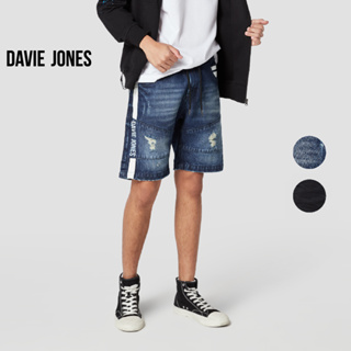 สินค้า DAVIE JONES กางเกงขาสั้น ผู้ชาย เอวยางยืด สีกรม สีดำ Elasticated Shorts in navy black SH0064MN 41BK