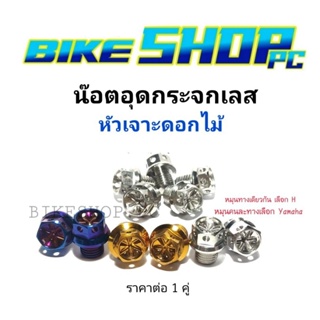 ภาพหน้าปกสินค้าน๊อตอุดรูกระจก Honda - Yamaha 1 คู่  หัวเจาะดอกไม้ xmax  เลือก Honda ที่เกี่ยวข้อง