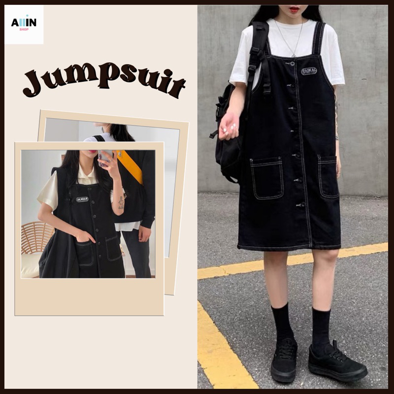 ภาพหน้าปกสินค้าพร้อมส่ง ️Classic Jumpsuit Skirt เอี้ยมสีดำ เอี๊ยมสั้น เอี๊ยมกระโปรง เสื้อผ้าสไตล์เกาหลี