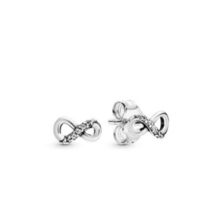 PANDORA แท้ จาก Shop ต่างหู Infinity sterling silver stud earrings with clear cubic zirconia สีเงิน