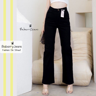 BabarryJeans มีบิ๊กไซส์ S-4XL กางเกงยีนส์ ทรงกระบอก ผญ เอวสูง สีดำ