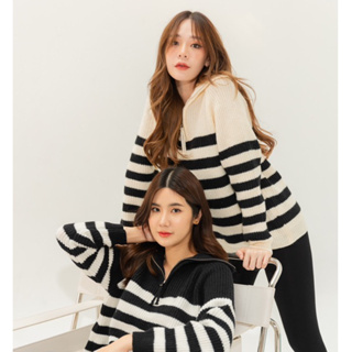 Grab sweater สเวตเตอร์ไหมพรมทอลายขาวดำ สีคลาสสิคมากๆค่ะ ผ้าทอแน่น