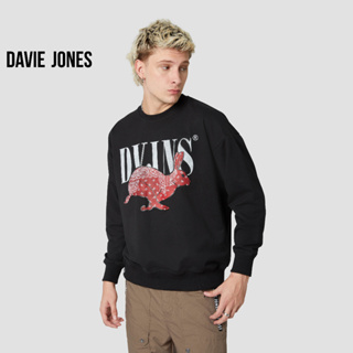 DAVIE JONES เสื้อสเวตเตอร์ โอเวอร์ไซส์ พิมพ์ลาย สีดำ Graphic Print Oversize Sweater in black  SW0035BK