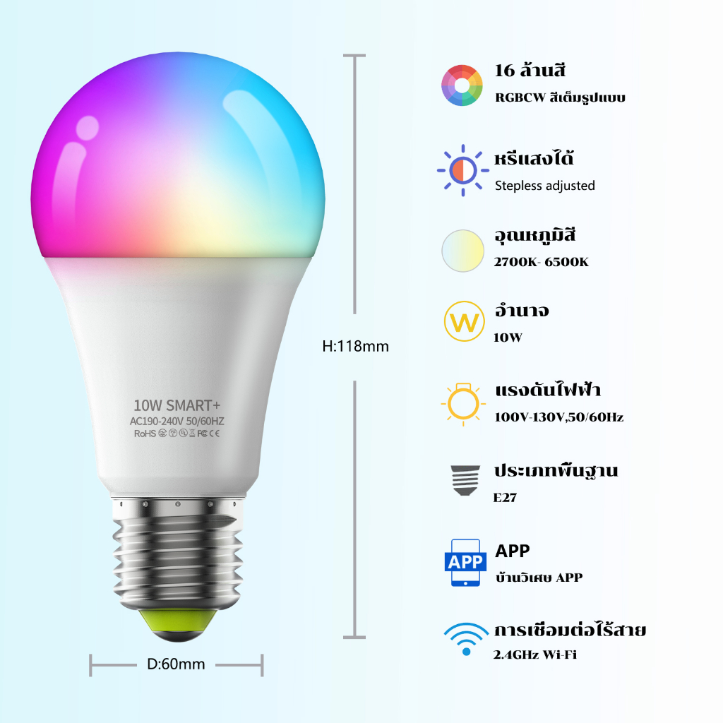 ebuybest-e27-หลอดไฟ-led-หลอดไฟอัจฉริยะ-wifi-bluetooth-rgb-หลอดไฟเปลี่ยนสี-โคมไฟอัจฉริยะ-หลอดไฟอัจฉริยะสั่งงานด้วยเสียง