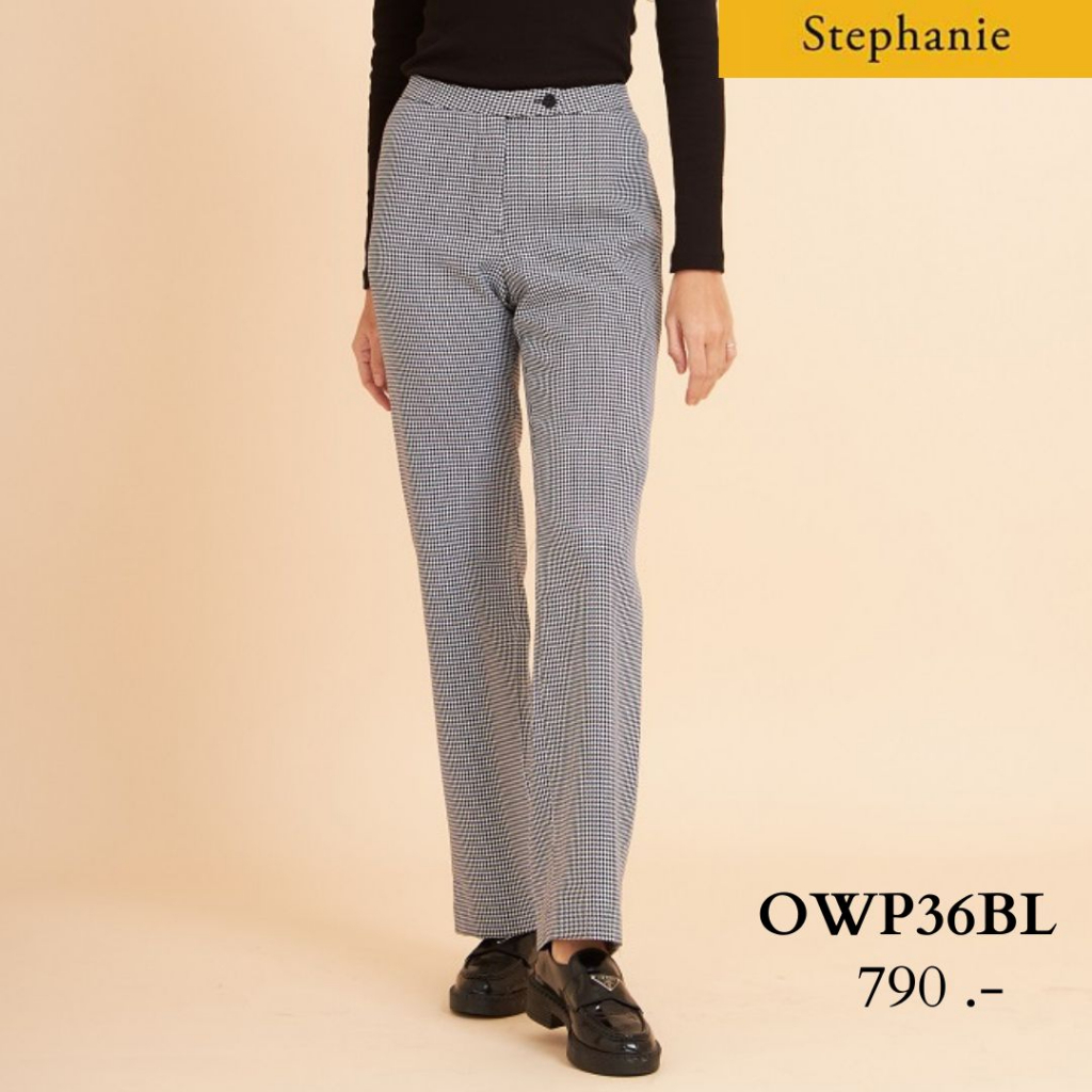 stephanie-กางขายาวลายชิโนลิ-ขาวดำ-ขาทรงกระบอก-owp36bl