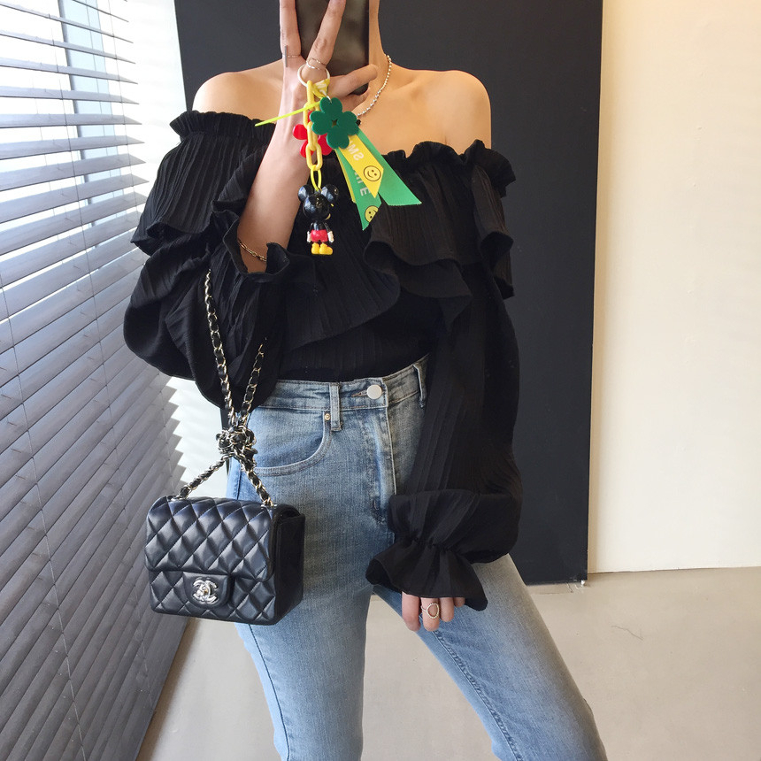 ใส่โค้ด-wqtelh-มีรูปถ่ายสินค้าจริง-เสื้อแต่งระบายที่คอ-ไขว้ทบกัน-รอบคอมียางยืด-สามารถใส่เปิดไหล่ได้-แขนยาวพองสุดๆ