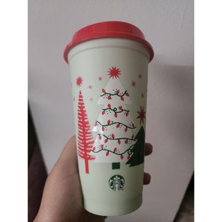 แก้วรียูสใส่ร้อนเย็นได้ 1 ใบ Starbucks Taiwan สีเขียวฝาแดง ของใหม่