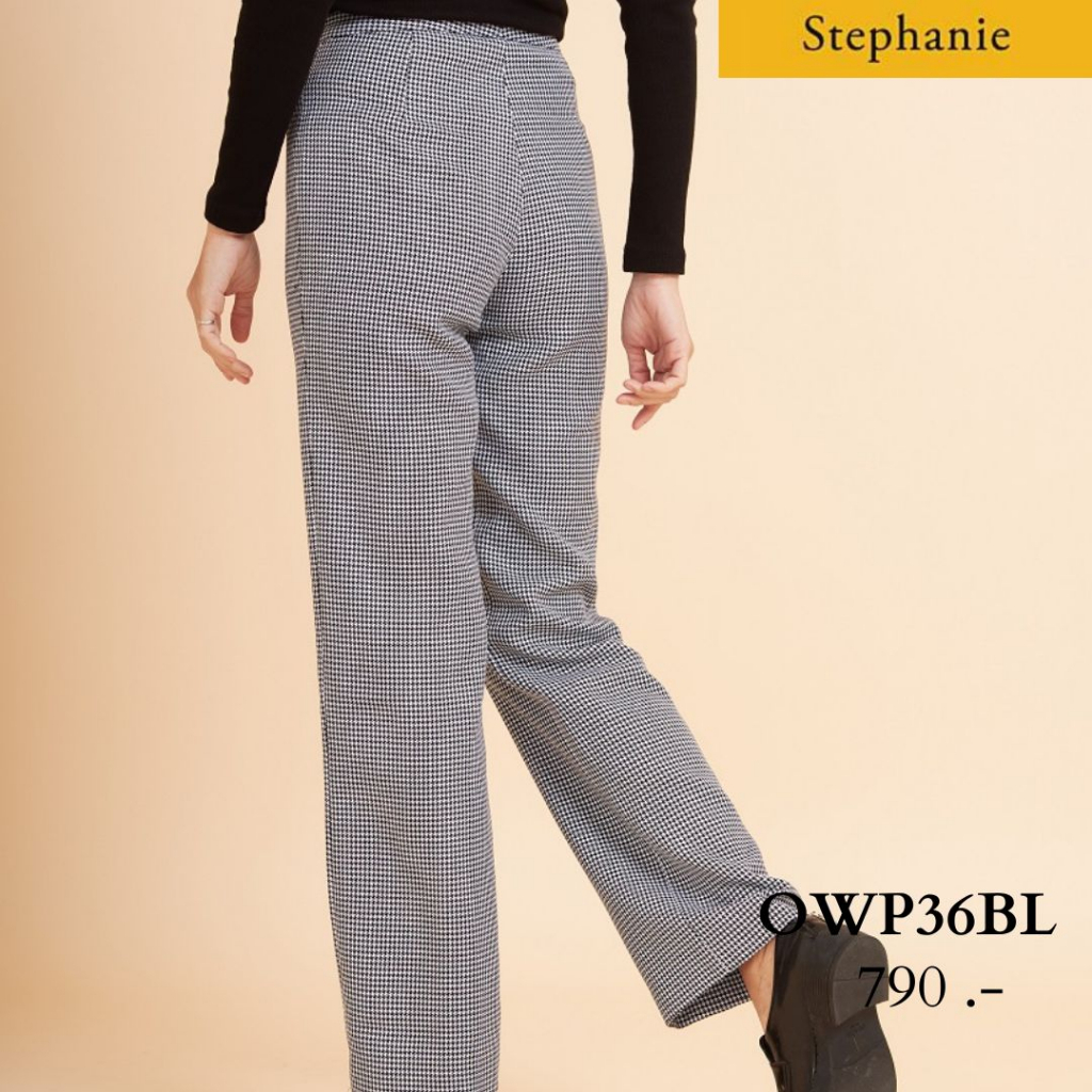 stephanie-กางขายาวลายชิโนลิ-ขาวดำ-ขาทรงกระบอก-owp36bl