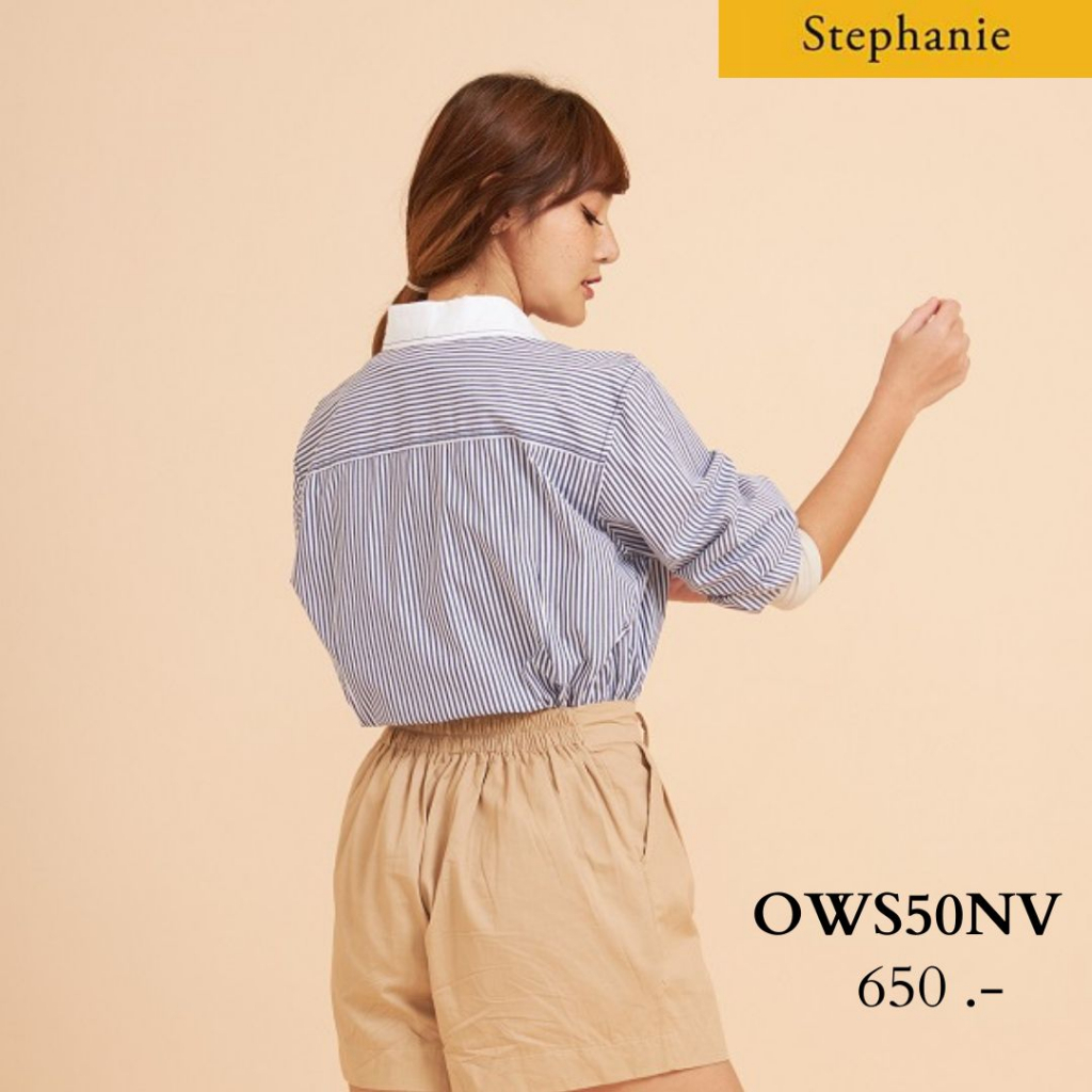 gsp-stephanie-เสื้อมีปก-แขนยาว-ลายทางสีน้ำเงินขาว-ows50nv