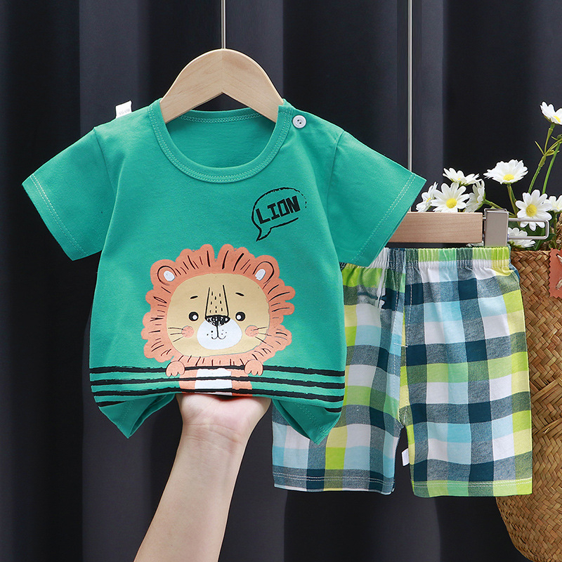 babyonline-y036-k3-ชุดเซ็ตเสื้อแขนสั้นกางเกงขาสั้นผ้าฝ้ายลายการ์ตูน