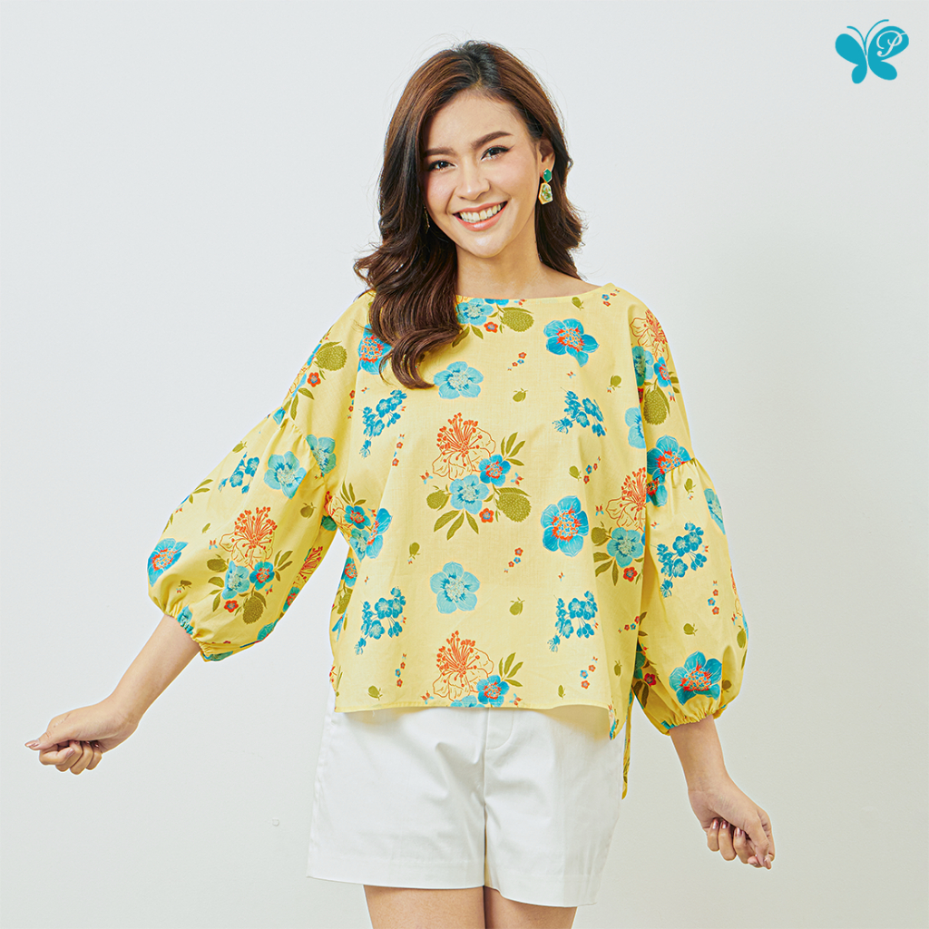Woman Oversized Firework Top เสื้อโอเวอร์ไซส์ แขนพองทรงหลวม จากผ้าป่าน ...
