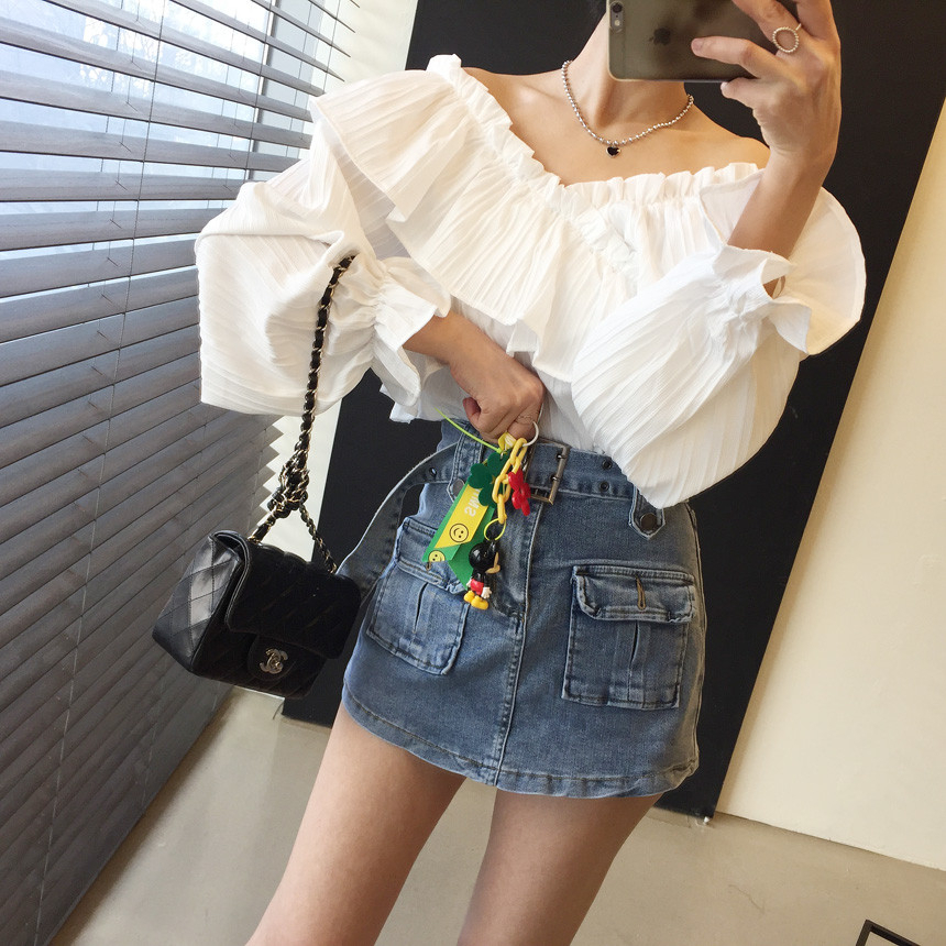 ใส่โค้ด-wqtelh-มีรูปถ่ายสินค้าจริง-เสื้อแต่งระบายที่คอ-ไขว้ทบกัน-รอบคอมียางยืด-สามารถใส่เปิดไหล่ได้-แขนยาวพองสุดๆ
