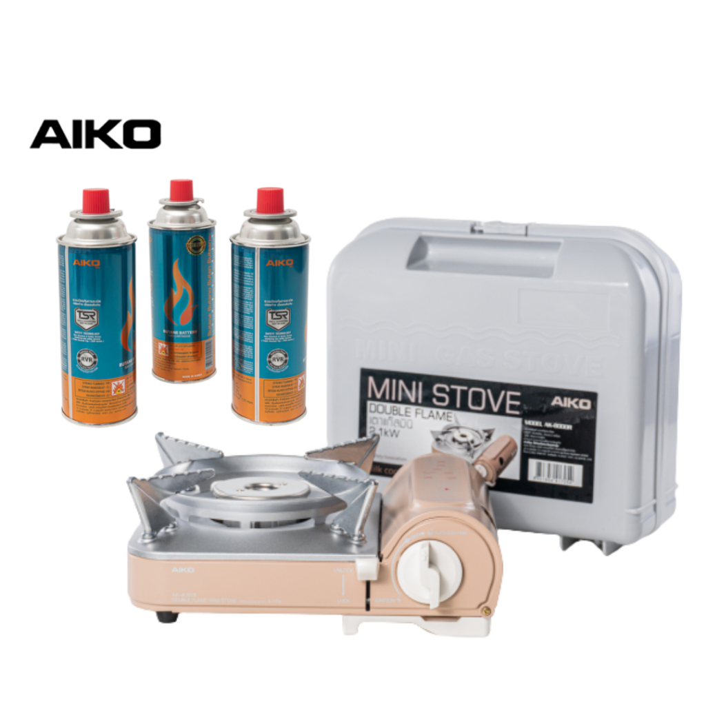 ภาพหน้าปกสินค้าAIKO AK-8000R+GC-1000 สี Cocoa เตาแก๊สมินิมอล 2.1 kw + AIKO สามกระป๋อง ***รับประกัน 1 ปี จากร้าน aikoofficial2019 บน Shopee