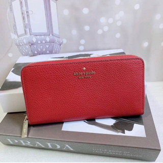 🎀 (สด-ผ่อน) กระเป๋าสตางค์ซิปรอบ สีแดง WLR00392 Kate Spade Long Wallet