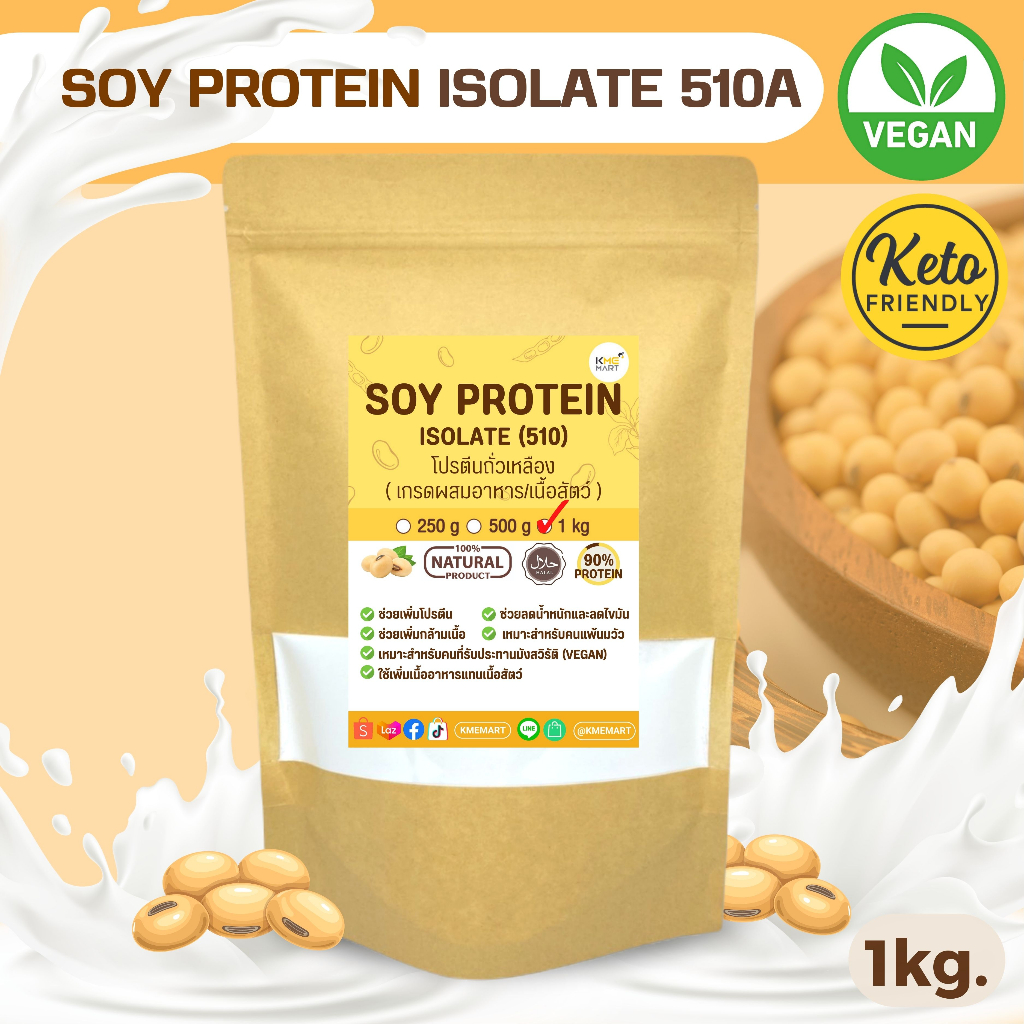 ภาพหน้าปกสินค้าIsolated Soy Protein 510A Non GMO โปรตีนถั่วเหลือง เพิ่มกล้ามเนื้อ ลดน้ำหนัก เกรดผสมอาหาร จากร้าน kmemart บน Shopee