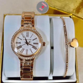 Michael Kors Womens Taryn Rose Gold-Tone Stainless Steel Watch Set Mk3858 แท้💯