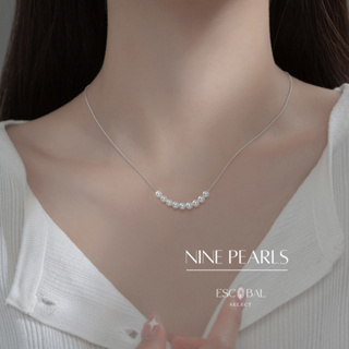 ESCOBAL✨สร้อยมุกคู่เพชร Nine Pearls จี้มุกธรรมชาติแท้100% เรียกทรัพย์ สร้อยคอเงินแท้ สร้อยคอมุก สร้อยเงิน สร้อยมุก