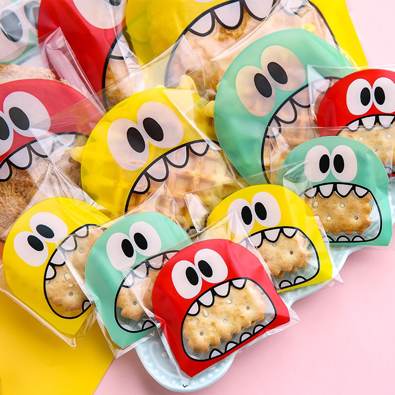 พร้อมส่ง-ถุงคุ้กกี้ฝากาว-100ใบ-ปากอ้า-เลือกสี-ขนาดได้-บราวนี่-แถบกาว