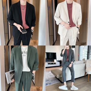 สินค้า SEOULSHIRTS PREMIUM  ชุดเซ็ท เสื้อสูท Blazer + กางเกงขายาว รุ่นสีพื้นกระดุมเดี่ยว สไตล์เกาหลี ผ้าหนา ทรงสวย SET09