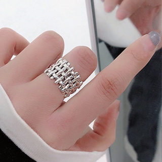 925 เงินสเตอร์ลิง Seiko รุ่นเกาหลีบุคลิกภาพทอรุ่นกว้างแหวนเปิดชายและหญิงแฟชั่นทั้งหมดตรงกับแหวนสไตล์เดียวกัน