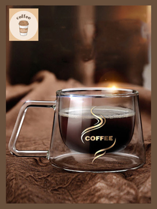 แก้วกาแฟแบบใสสองชั้นแบบมีหู สไตล์นอร์ดิก สำหรับร้อนและเย็น #coffee cubs
