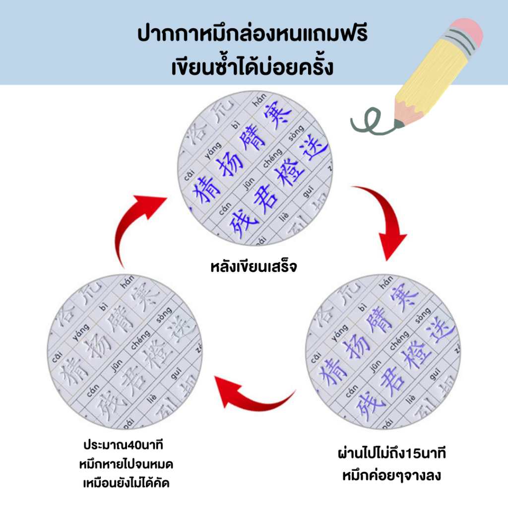 set-สมุดคัดฝึกจำอักษรจีนระดับต้น-กลาง-สูง-3เล่มแถมชุดปากกาล่องหนฟรี