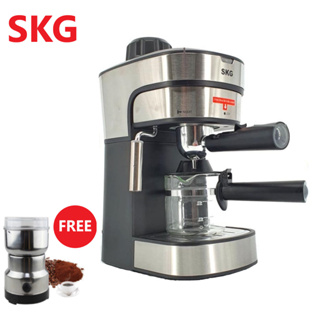 SKG เครื่องชงกาแฟสด 800W 0.2ลิตร ถ้วยกรอกจุ 4ช๊อต รุ่น SK-1211 สีเงิน ฟรีเครื่องบดกาแฟ