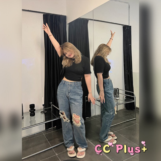 ภาพหน้าปกสินค้าCiCi Plus+(837)กางเกงยีนส์Jeansขายาวแต่งขาดเข่าทรงกระบอกจับแมทซ์ได้ทุกลุคสาวอวบอ้วน ที่เกี่ยวข้อง