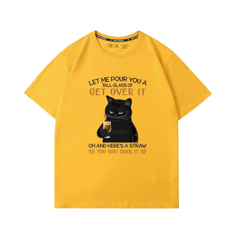 น้ำดื่มแมวดำเสื้อยืดแขนสั้นชายและหญิงลายญี่ปุ่นสนุกใหม่เสื้อผ้าอินเทรน-unisexพิมพ์ลาย