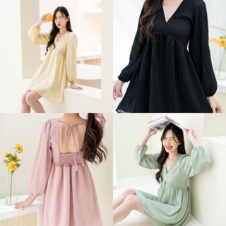 🌸  Luna Dress รุ่นนี้ผ้าโทนสี pastel น่ารักมาก เดรสคอวี แขนยาว เว้าหลัง แอบ sexy เกาหลีสุด ๆ