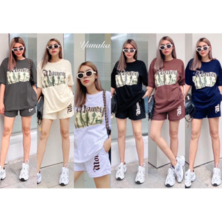 🧸Set เสื้อยืดแขนสั้น ทรง Oversize สกรีน มาพร้อมกับกางเกงขาสั้นทรงปล่อย มีกระเป๋าล้วงข้าง สาวๆสายสตรีท สายเท่