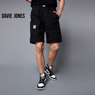 DAVIE JONES กางเกงขาสั้น ผู้ชาย เอวยางยืด สีดำ Elasticated Shorts in black SH0010BK