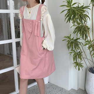 [ใส่โค้ด WQTELH][มีรูปถ่ายสินค้าจริง] เอี๊ยมกระโปรงสุดน่ารักผ้าคอตตอลอยู่ทรงสวย สายคู่ปรับได้ มีกระเป๋าข้าง สไตล์เกาหลี