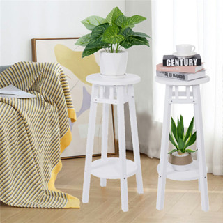 2PCS โรงงานสีขาวสูงโต๊ะข้างที่วางกระถางดอกไม้ขาตั้งข้างโต๊ะข้างเตียง Plant Stand Heavy Bonsai Holder Side Table