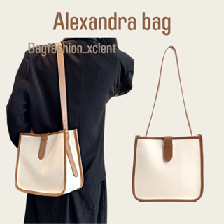 [พร้อมส่ง] กระเป๋า Alexandra bag กระเป๋าสะพายสีทูโทน ขอบหนังน้ำตาลตัดกับสีครีม มินิมอลเกาหลีมาก สายปรับความยาวได้