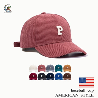 05C19 หมวกแก๊ปเบสบอลลูกฟูก American Style ปักอักษร P ใส่สบาย สินค้าพร้อมส่ง