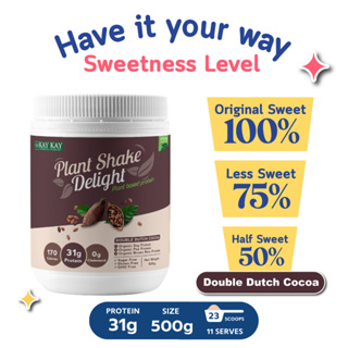 สินค้า KAY KAY Plant Shake Delight Plant Based Protein โปรตีนจากพืช รสดับเบิ้ล ดัชท์ โกโก้ (Double Dutch Cocoa) อร่อย ดื่มง่าย โปรตีนสูง วีแกน ขนาด 500 กรัม