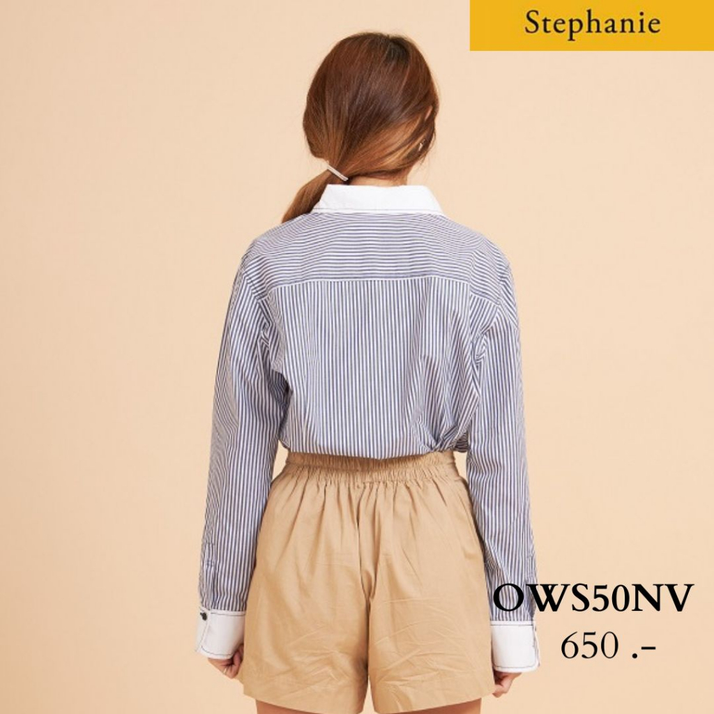 gsp-stephanie-เสื้อมีปก-แขนยาว-ลายทางสีน้ำเงินขาว-ows50nv