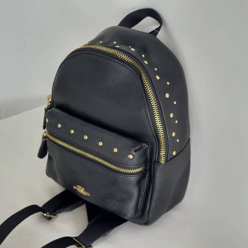 สด-ผ่อน-เป้-7-5-นิ้ว-สีดำหมุดทอง-f45070-mini-charlie-backpack-with-studs