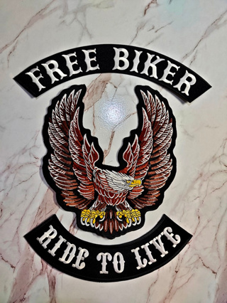 ตัวรีดติดเสื้อขนาดใหญ่ Set Free Biker (1set/3pcs) ตกแต่งเสื้อผ้า แจ๊คเก็ตยีนส์ Hipster Embroidered Iron On Sew on