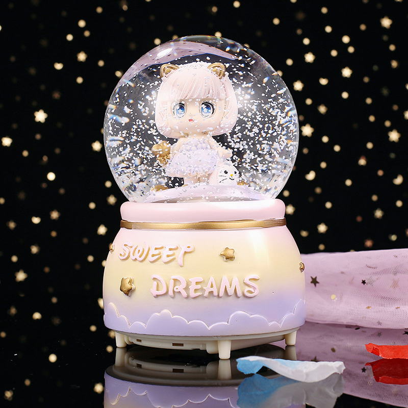 สโนว์บอล-snowball-ลูกบอลคริสตัล-การ์ตูนสาวน้อยเรืองแสงเรซิ่นคริสตัลกล่องดนตรีเกล็ดหิมะกล่องดนตรีของขวัญวันเกิดของขวัญสำห