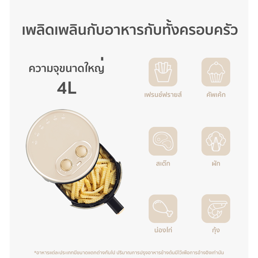 ภาพสินค้าSimplus Airfryer หม้อทอดไร้น้ำมันอเนกประสงค์​ ความจุขนาดใหญ่​ 4 ลิตร​พร้อมตะแกรงรองหม้อทอด​ KQZG007 จากร้าน simplus_officialshop บน Shopee ภาพที่ 7