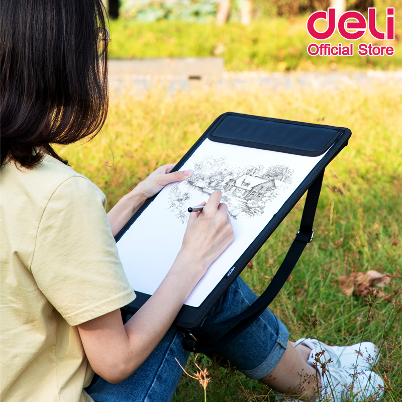 deli-73932-drawing-board-กระดานคลิปบอร์ดวาดรูป-กระดานสำหรับรองวาดรูป-มีสายสะพาย-ง่ายต่อการพกพา-มีซิปป้องกันของหาย-กระดานรองวาดรูป