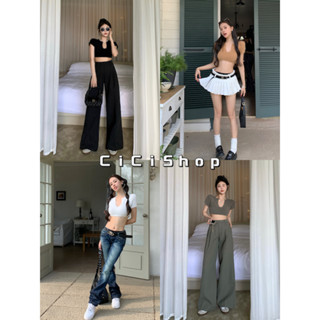 Cicishop(10249)เสื้อแขนสั้นขนมิ่งไหมพรม ดีเทลเพิ่มเว้าลึก เนื้อผ้านุ่มนิ่มมากจับแมทซ์ได้ทุกลุค