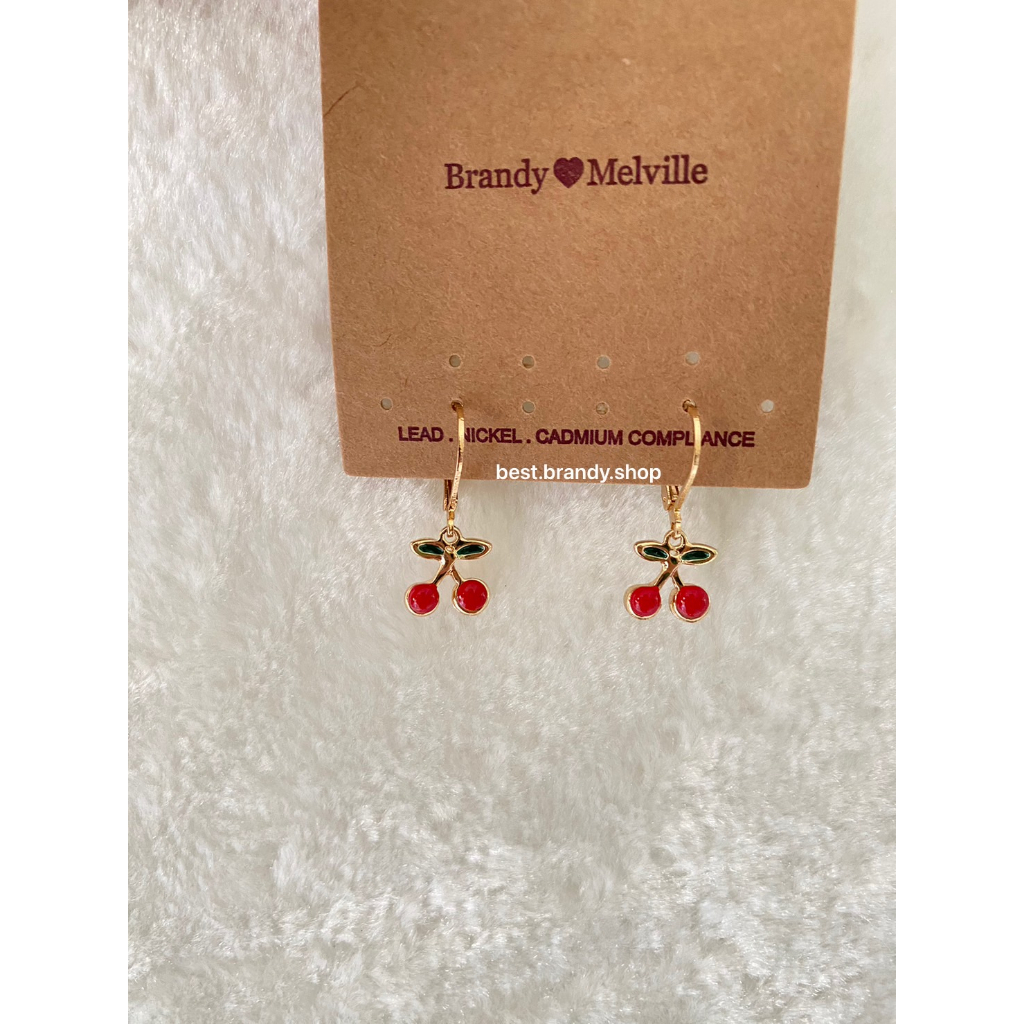 พร้อมส่งจากไทย-brandy-melville-cherry-earrings-goldต่างหูห่วง-ต่างหูเชอรี่