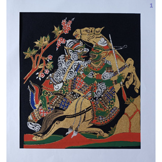 ภาพพิมพ์ศิลปะไทยวิจิตรบนผ้า No.1 - หนุมานและรามเกียรติ์ Exquisite Thai Art Prints on Cloth - Hanuman and Ramayana