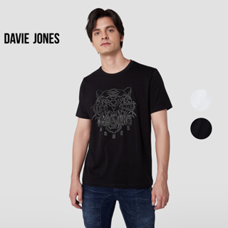 DAVIE JONES เสื้อยืดพิมพ์ลาย สีขาว Graphic Print T-Shirt in white WA0090WH