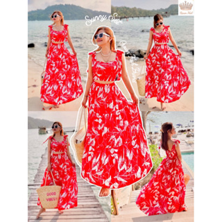 Sunny Dress ชุดเซ็ทสายเดี่ยว เดรสยาว เดรสสีแดง เดรสสายเดี่ยว เดรวไปทะเล เดรสลายดอก