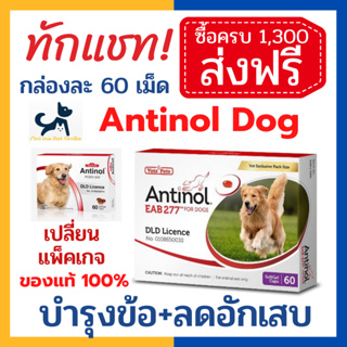 ภาพขนาดย่อของสินค้าหมดอายุ 9/2024 +บำรุง ข้อ+ Antinol dog แอนทินอล สุนัข 60 เม็ด/กล่อง เลขทะเบียนอาหารสัตว์ 0108550014